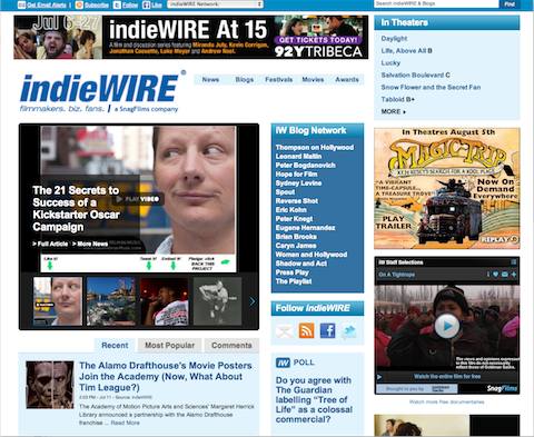 Indiewire front page